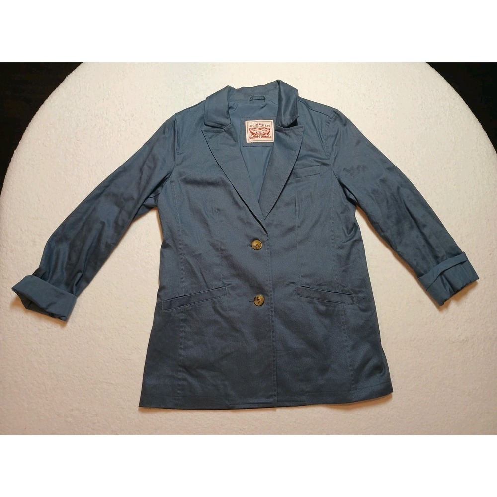 Levis Blazer Womens Size Small Blue Single Breasted Cotton Sport Coat